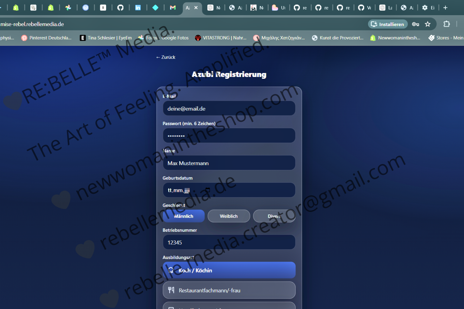 Screen: Registrierung